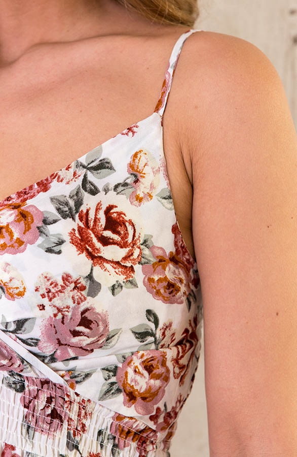 Spaghetti Jurk Grote Bloemen Ecru – shoparchief, foto 6