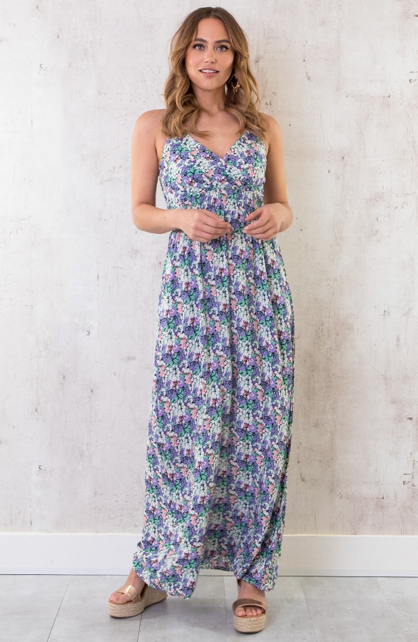 Spaghetti Maxi Jurk Bloemenprint Lila – shoparchief, foto 2