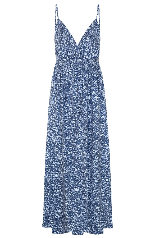 Spaghetti Maxi Jurk Leaves Blauw – shoparchief