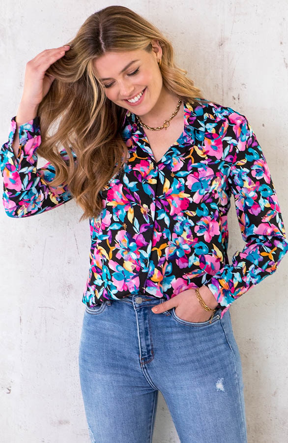 Tropical Flower Blouse Zwart – shoparchief, foto 2