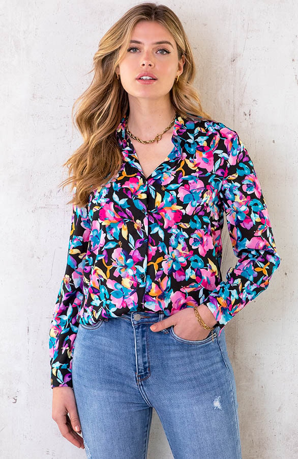 Tropical Flower Blouse Zwart – shoparchief