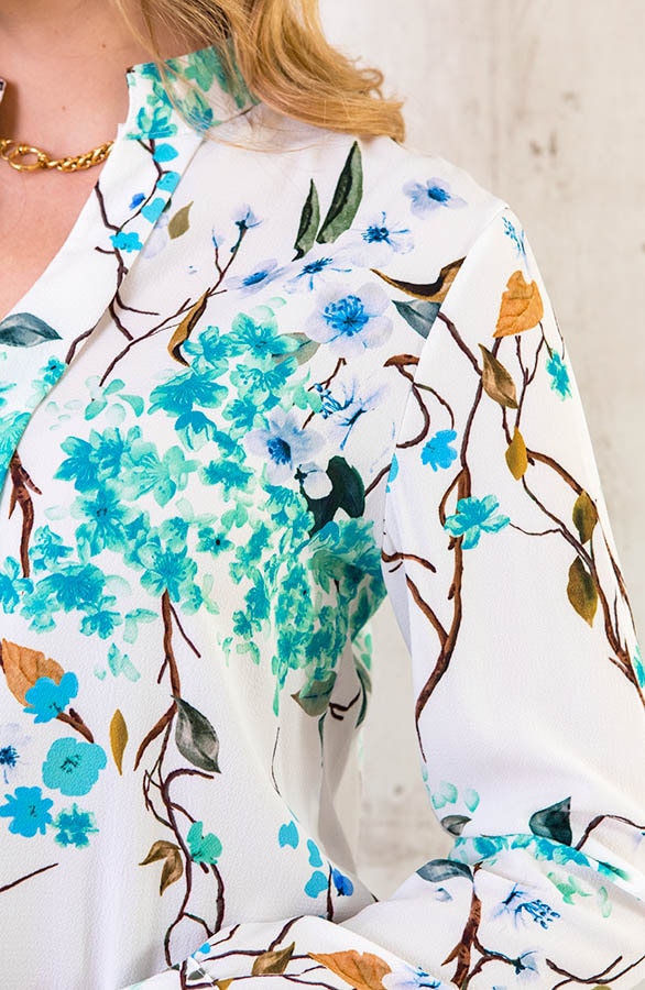 V-hals Bloemen Blouse Mint – shoparchief, foto 5