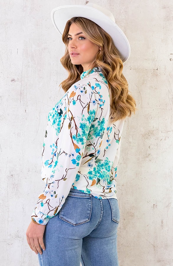 V-hals Bloemen Blouse Mint – shoparchief, foto 4