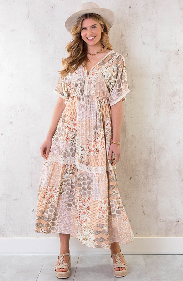 Boho Print Jurk Maxi Beige – shoparchief, foto 2