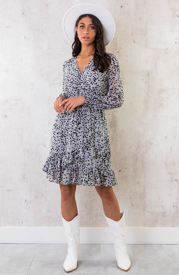 Cheetah Overslag Ruches Jurk Blauw – shoparchief, foto 6
