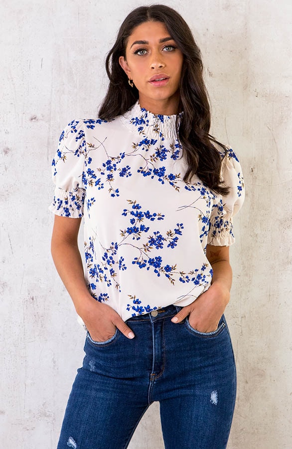 Col Top Kleine Bloemen Kobalt – shoparchief