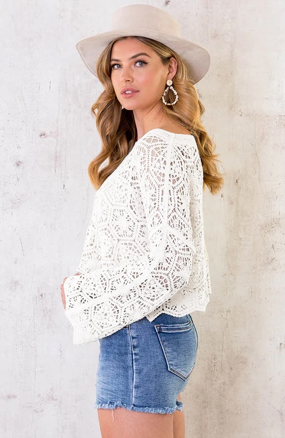 Cropped Crochet Top Ecru – shoparchief, foto 4