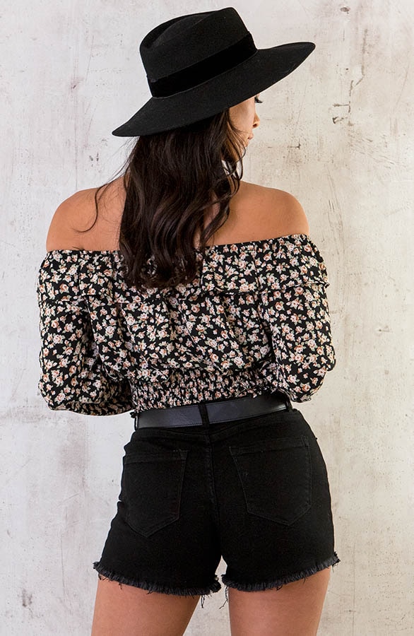 Cropped off shoulder Bloemen Top – shoparchief, foto 4