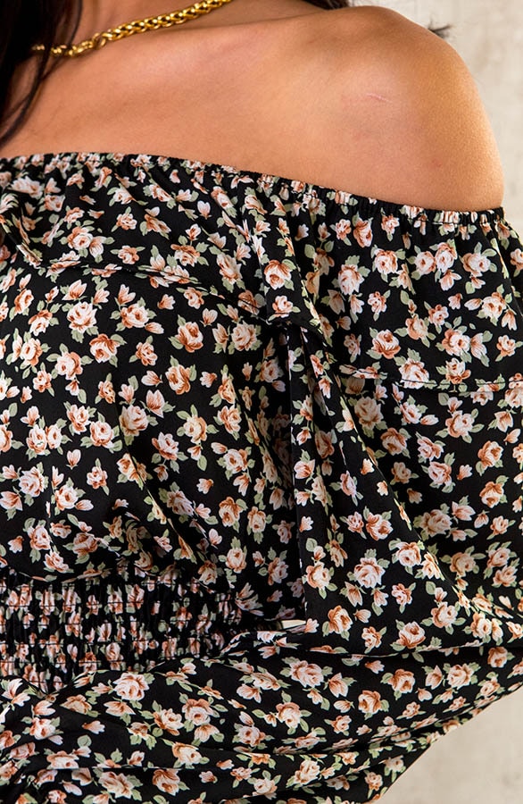 Cropped off shoulder Bloemen Top – shoparchief, foto 5