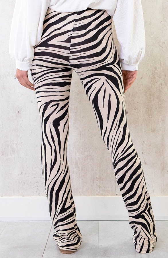 Flared Broek Zebraprint Beige – shoparchief, foto 3