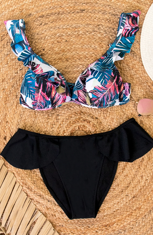 Floral Ruffle Bikini Set Petrol – shoparchief