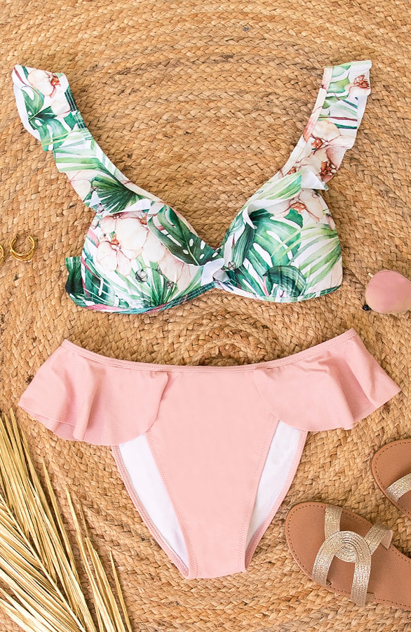 Floral Ruffle Bikini Set Roze – shoparchief