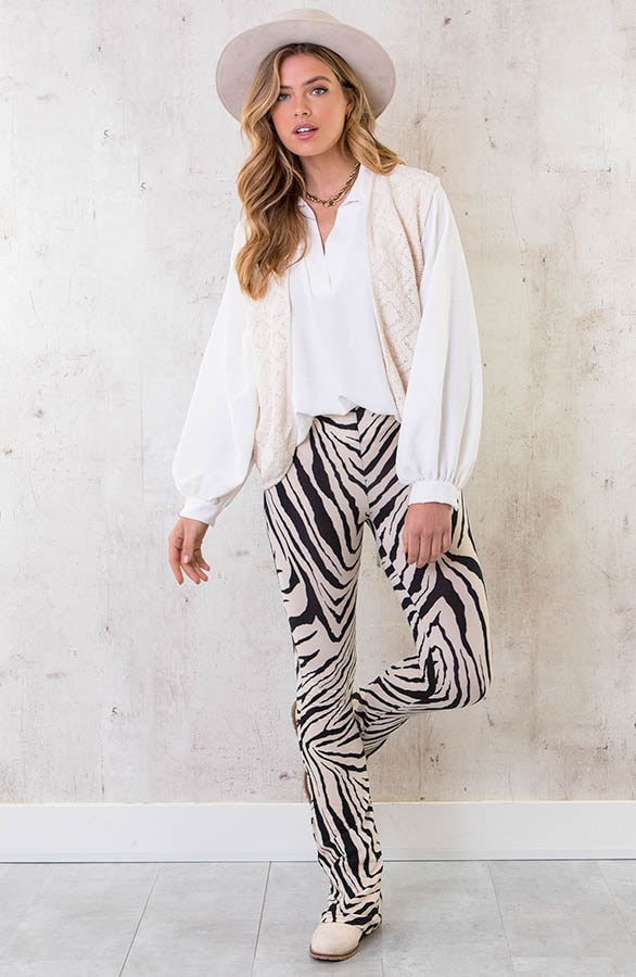 Flared Broek Zebraprint Beige – shoparchief, foto 4