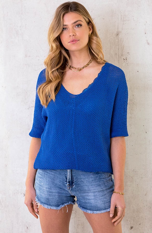 Gehaakte Top Kobalt Dames – shoparchief