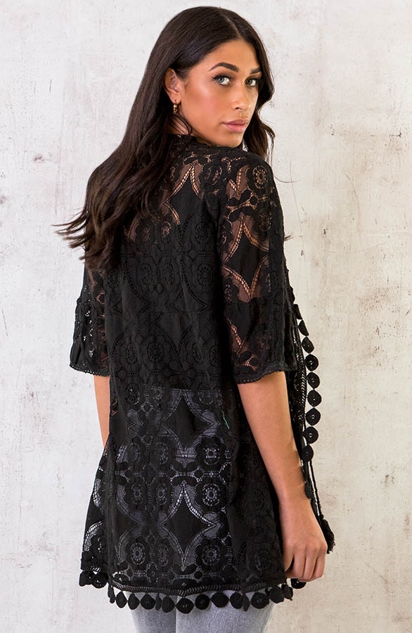 Kanten Kimono Kort Zwart – shoparchief