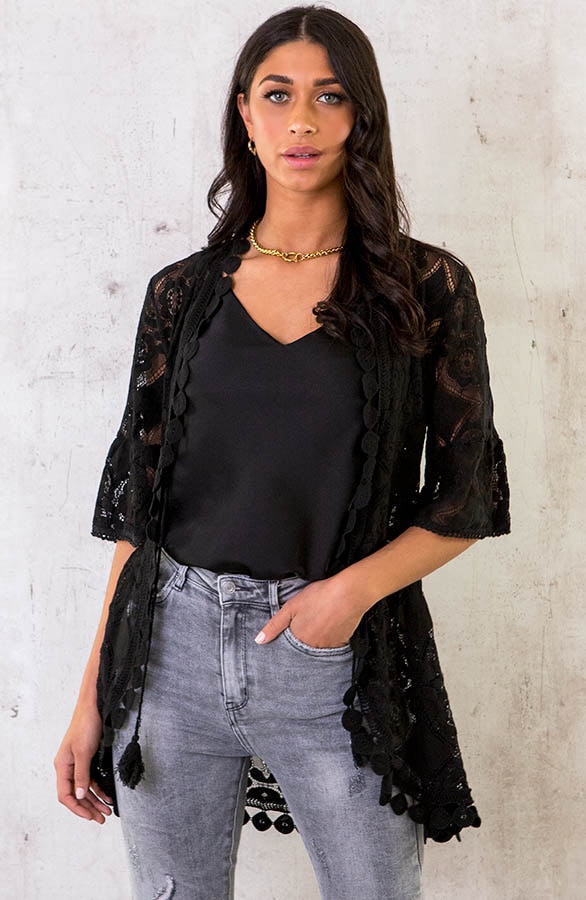Kanten Kimono Kort Zwart – shoparchief, foto 3