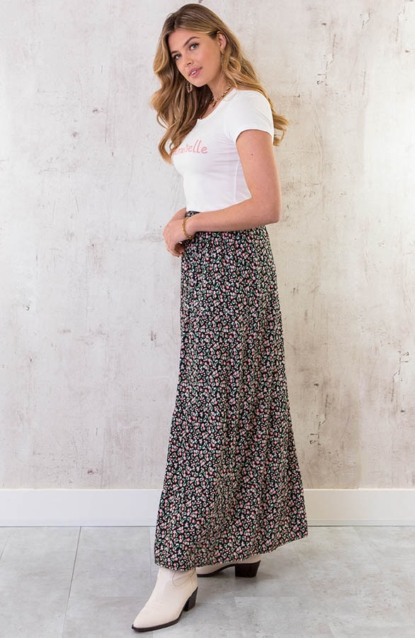 Katoenen Maxi Rok Bloemen Zwart Roze – shoparchief, foto 6