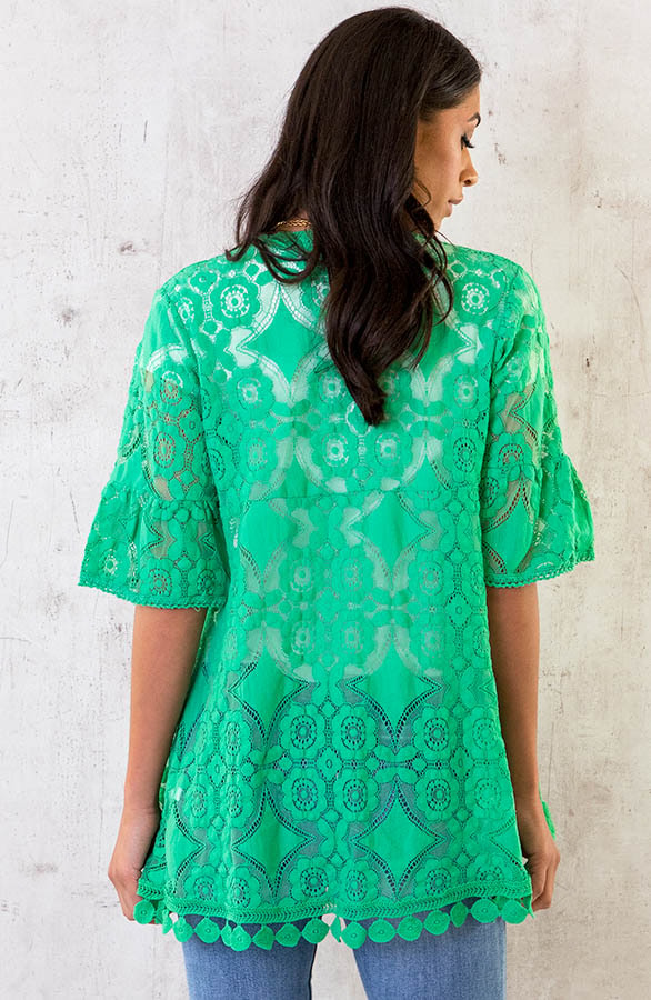 Kanten Kimono Kort Bright Green – shoparchief, foto 5