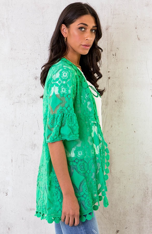 Kanten Kimono Kort Bright Green – shoparchief, foto 4