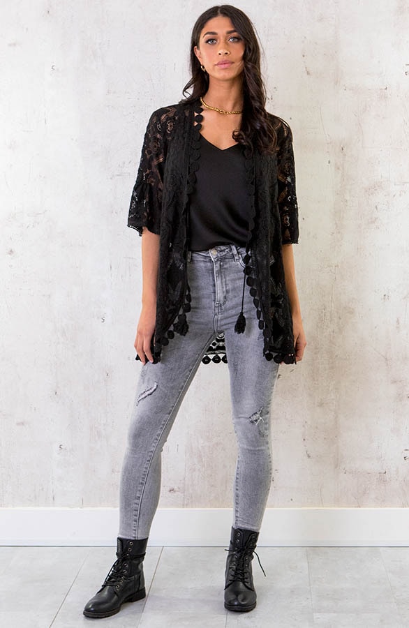 Kanten Kimono Kort Zwart – shoparchief, foto 6