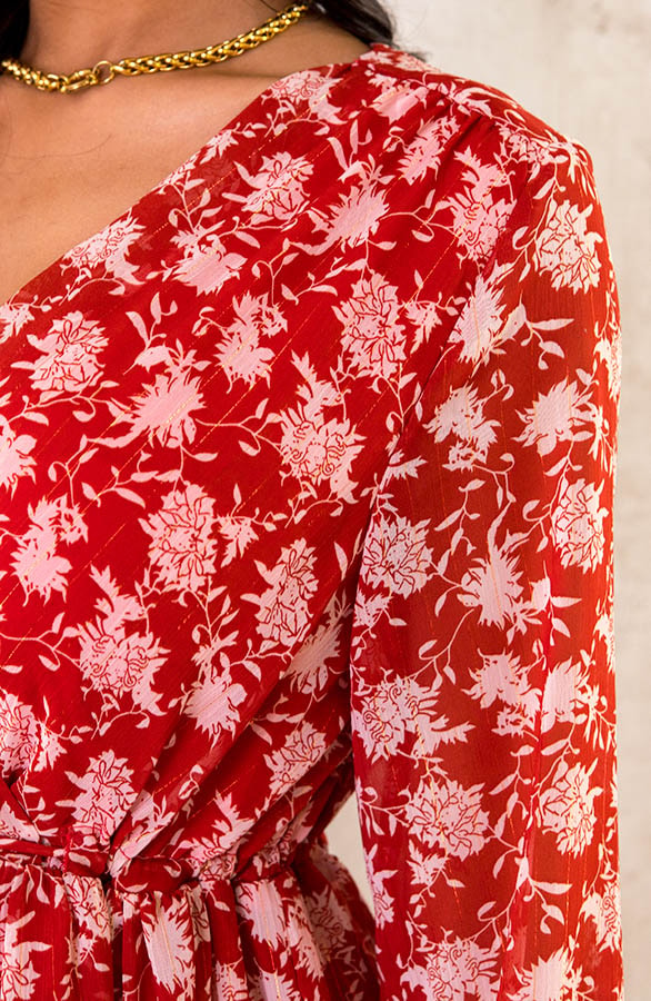 Midi Bloemenprint Jurk Rood – shoparchief, foto 5