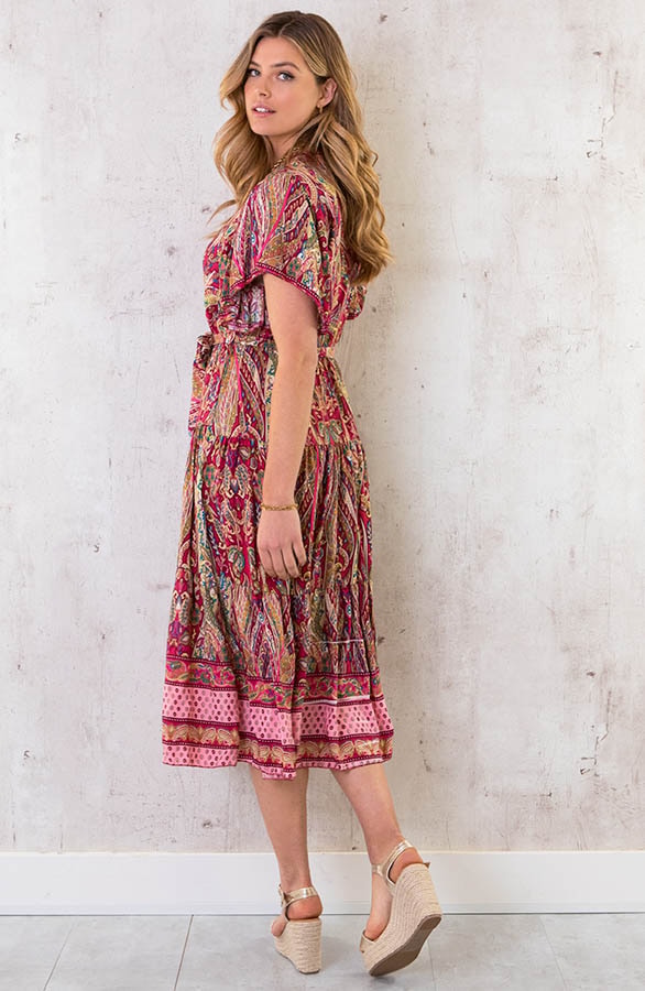 Midi Print Jurk Deluxe Fuchsia – shoparchief, foto 4