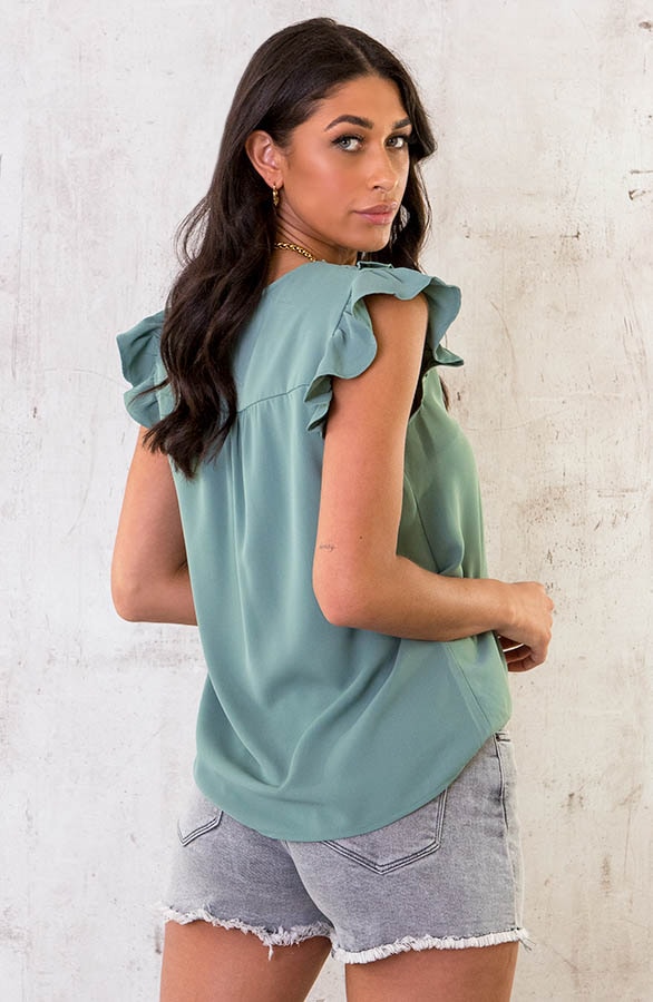 Mouwloze Ruffle Blouse Dust Mint – shoparchief, foto 4