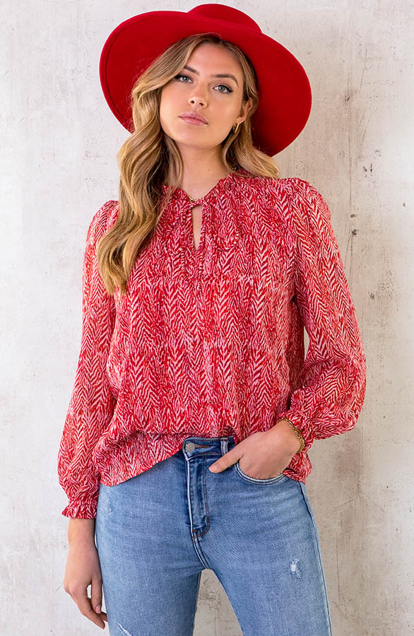 Print Blouse Luxury Roze Rood – shoparchief