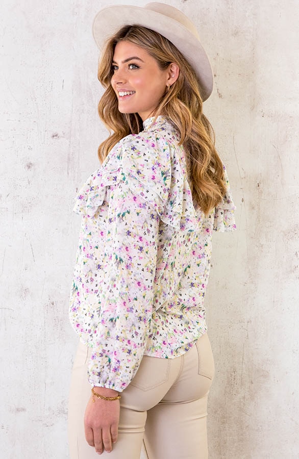 Ruffle Bloemen Blouse Ecru – shoparchief, foto 4