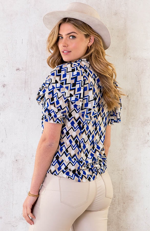 Ruffle Blouse Met Print Kobalt – shoparchief, foto 4