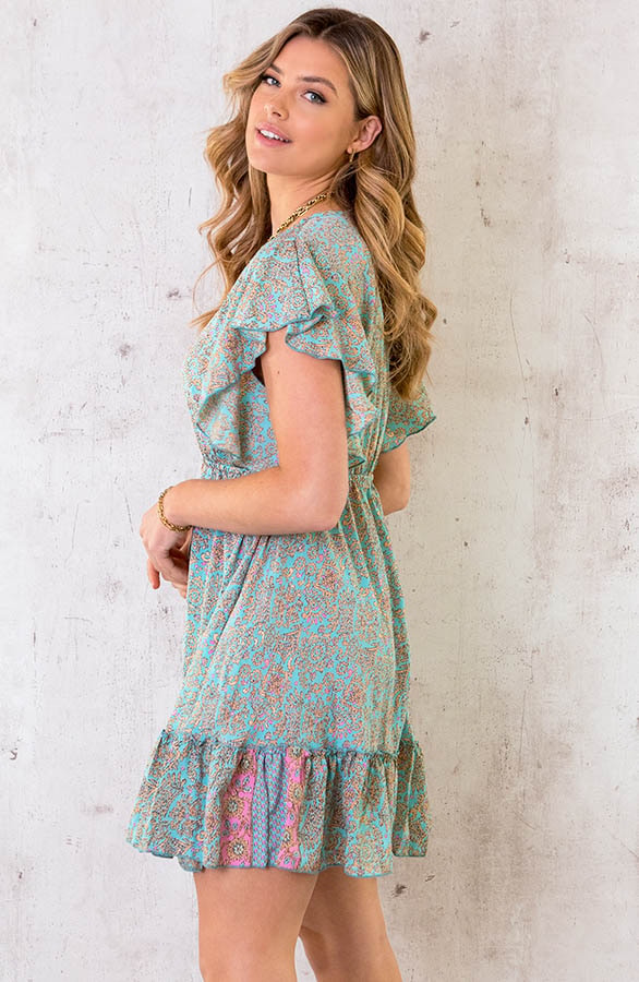 Silk Paisley Ruffle Jurk Mint – shoparchief, foto 3