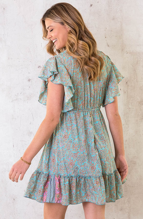 Silk Paisley Ruffle Jurk Mint – shoparchief, foto 4