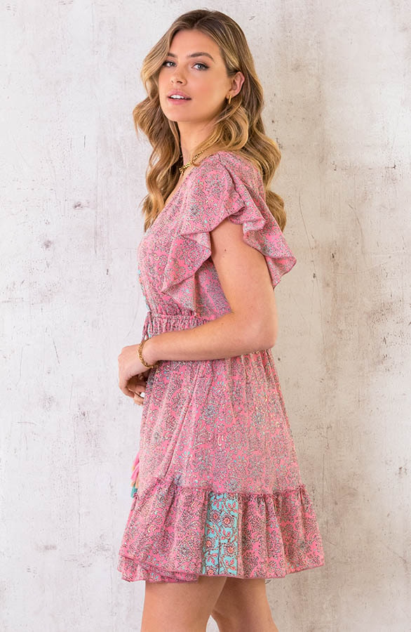 Silk Paisley Ruffle Jurk Roze – shoparchief, foto 3