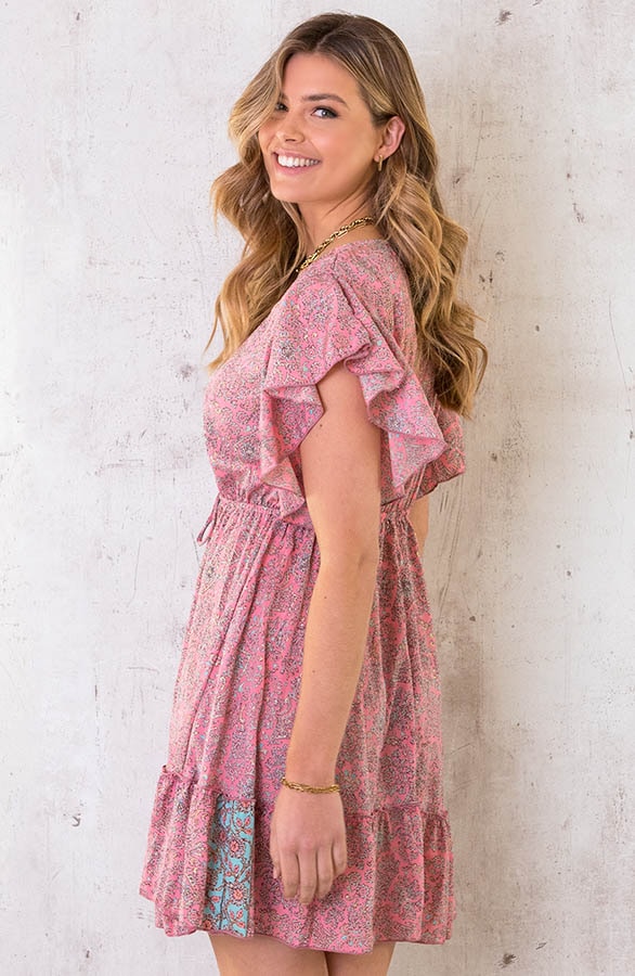 Silk Paisley Ruffle Jurk Roze – shoparchief, foto 4