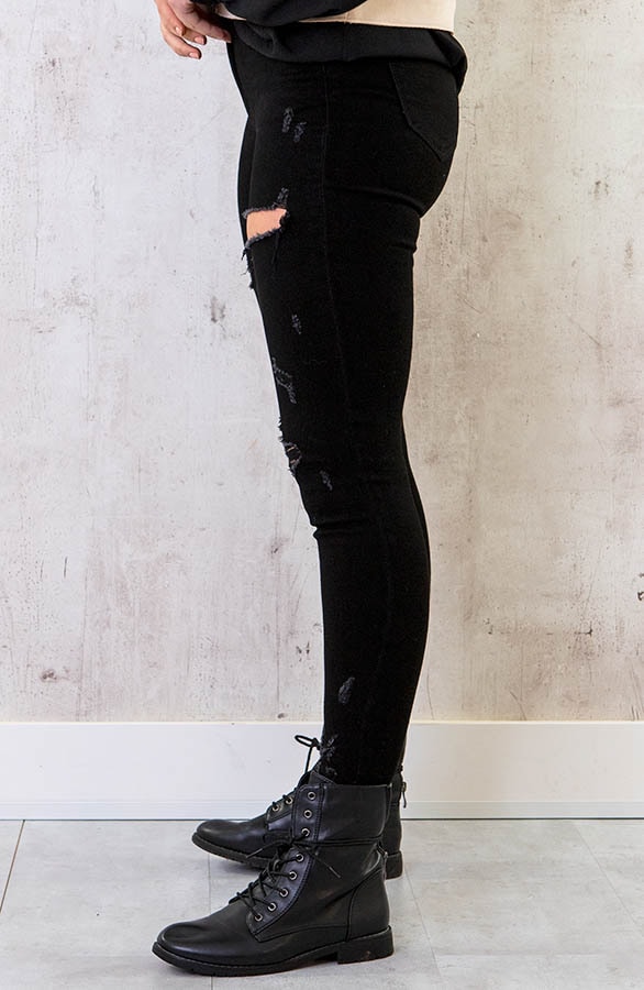 Skinny Jeans High Waist Damaged Black – shoparchief, foto 2