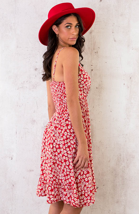 Spaghetti Jurk Flowers Rood – shoparchief, foto 3