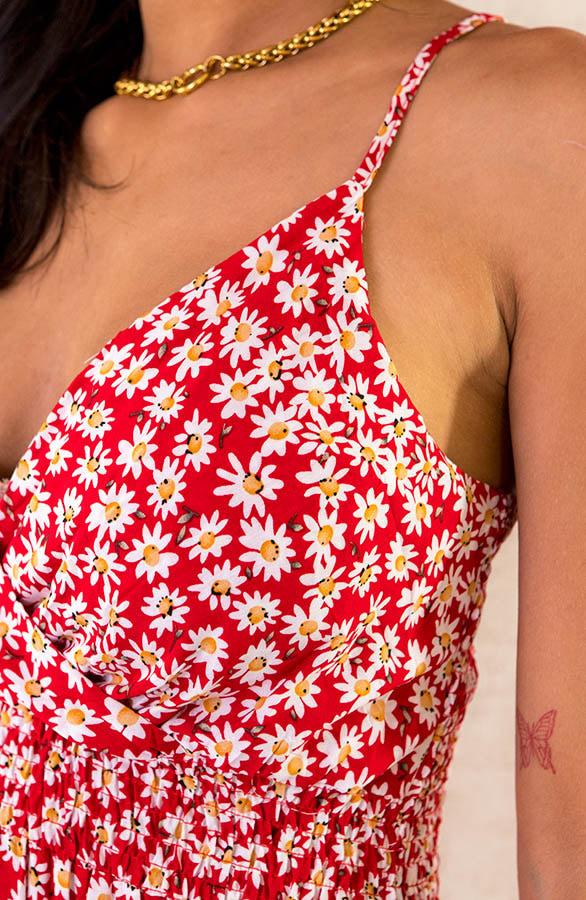 Spaghetti Jurk Flowers Rood – shoparchief, foto 5