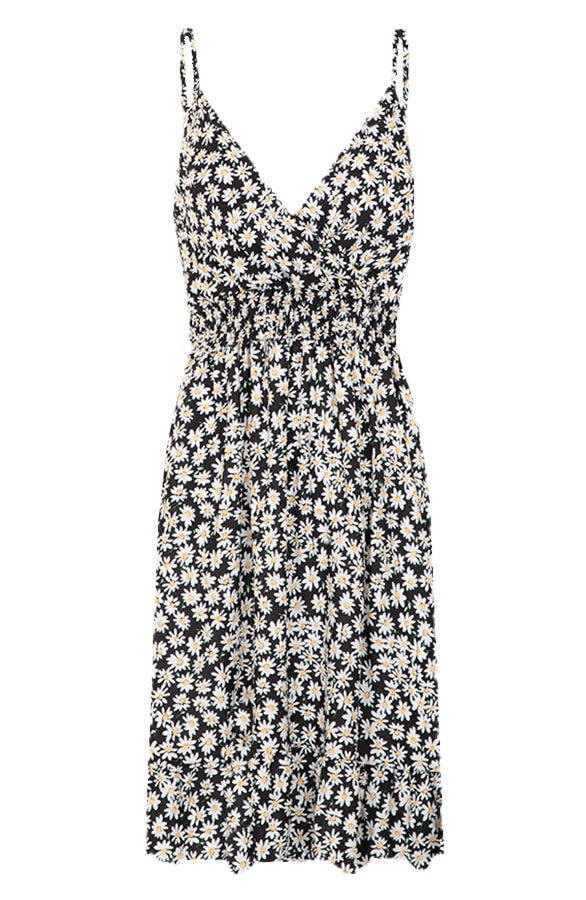 Spaghetti Jurk Flowers Zwart – shoparchief, foto 7