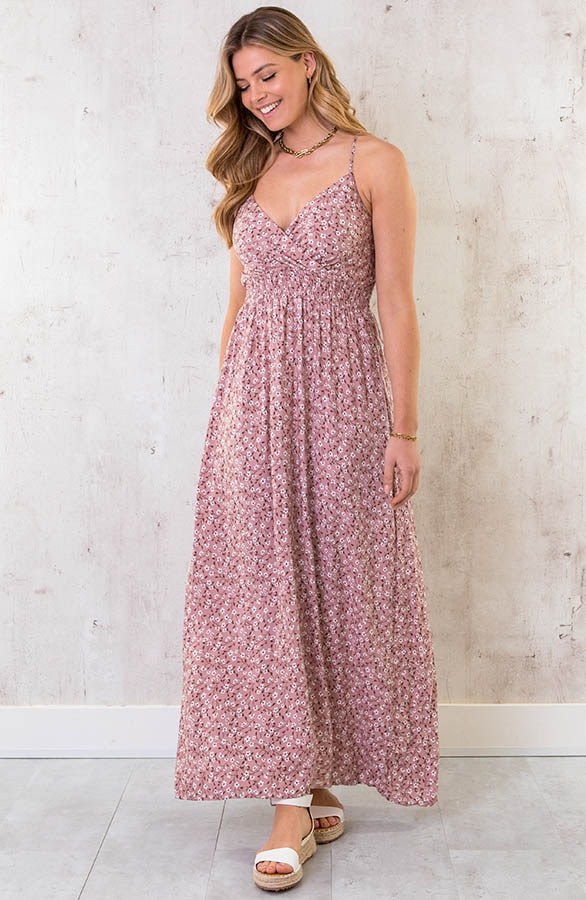 Spaghetti Maxi Jurk Bloem Dust Roze – shoparchief, foto 2