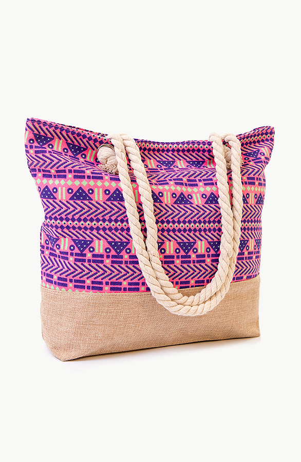 Strandtas Neon Aztec Print Fuchsia – shoparchief