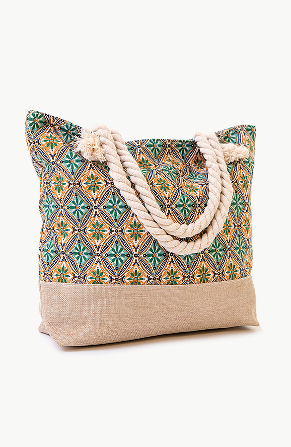 Strandtas Spanish Tile Print Mint – shoparchief