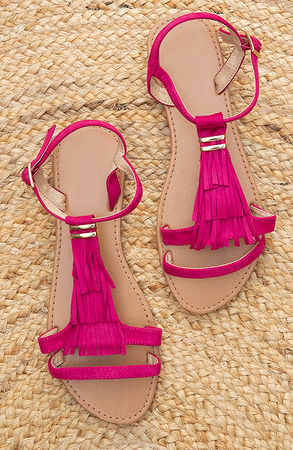 Suede Fringe Sandalen Fuchsia – shoparchief