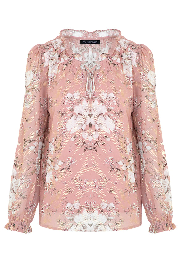 Bloemen Blouse Gouden Details Dust Roze – shoparchief