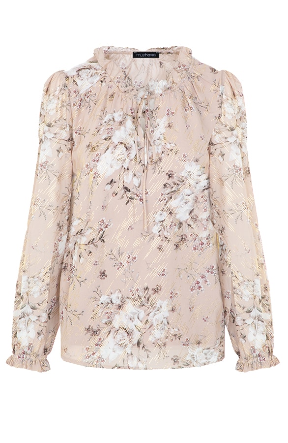 Bloemen Blouse Gouden Details Taupe – shoparchief