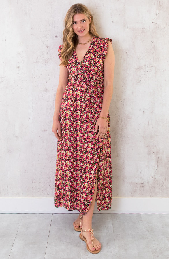 Bloemen Maxi Jurk Zwart – shoparchief