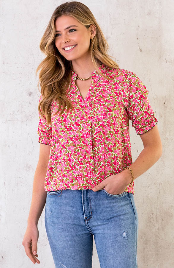 Blouse V-hals Bloemen Roze – shoparchief, foto 2