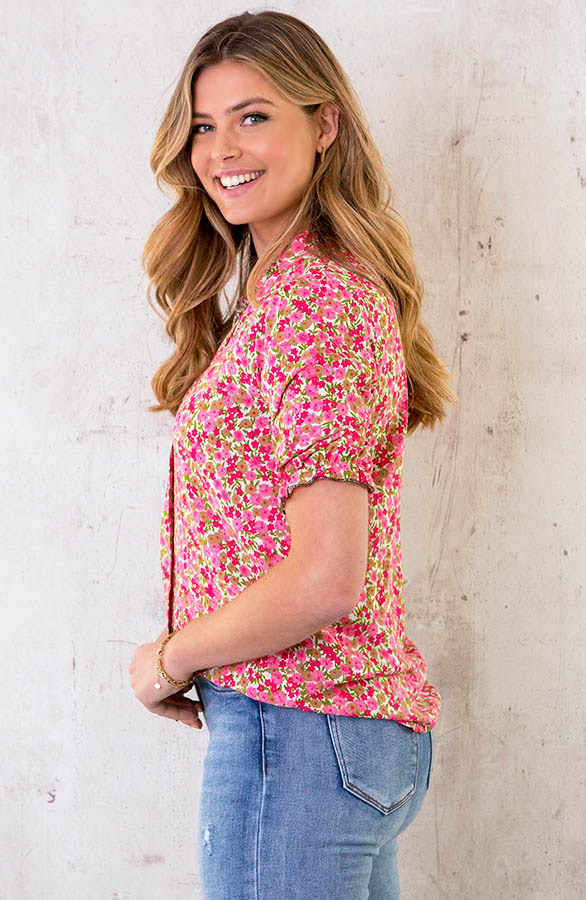 Blouse V-hals Bloemen Roze – shoparchief, foto 3