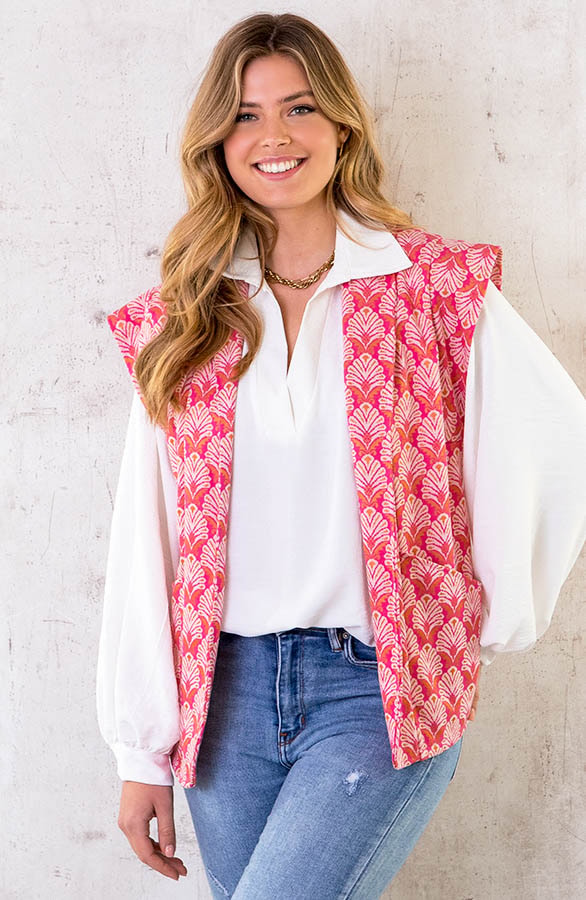 Boho Gilet Leaves Roze – shoparchief