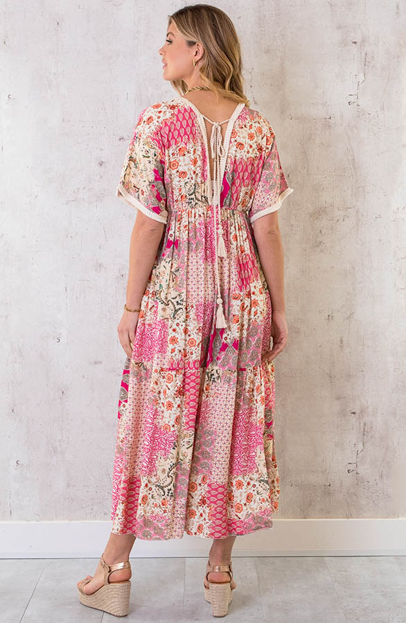 Boho Print Jurk Maxi Fuchsia – shoparchief, foto 4