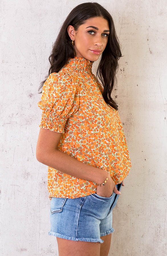 Col Top Bloemenprint Oranje – shoparchief, foto 4